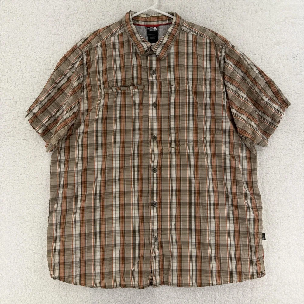 The North Face Shirt‎ Mens 2XL Brown Plaid Short Sleeve Button Athletic Outdoor